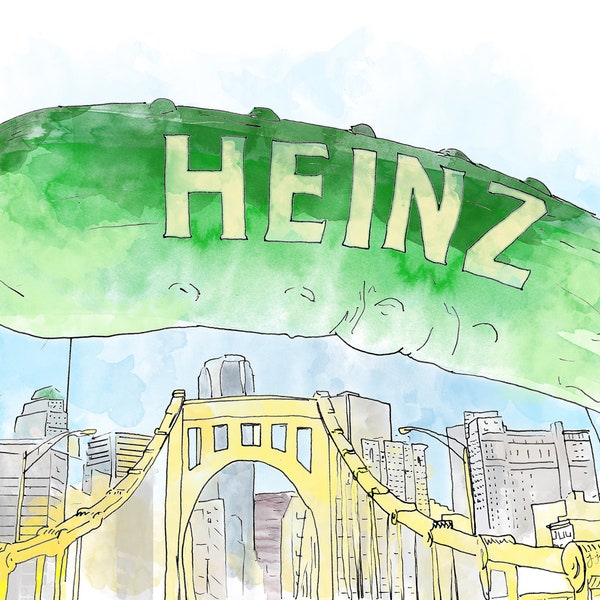 Pittsburgh Picklesburgh Ink and Watercolor Drawing