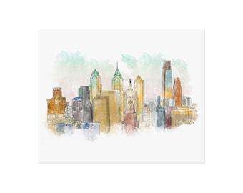 Philadelphia Skyline Art Print - Ink Watercolor Cityscape