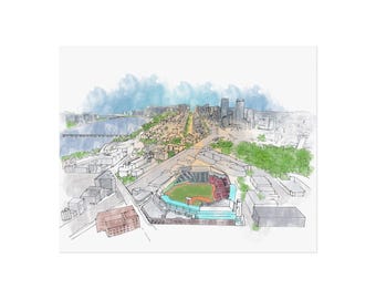 Fenway Park Watercolor Art Print - Boston Red Sox Stadium