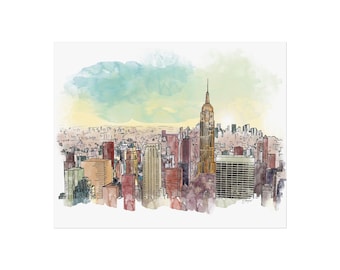 Manhattan Watercolor Map Print - New York City Art