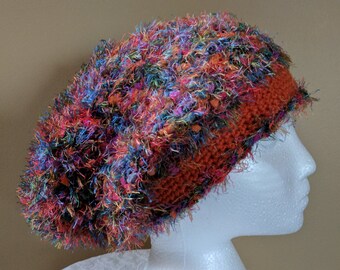 Colorful Slouch Hat - Downy Soft in a Bright Multi-Color Fancy Yarn - fits  20" head