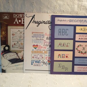Lot of 3 Cross Stitch Pattern Leaflets with Alphabets and Letters   CS#30