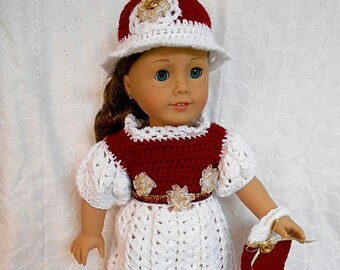 Dress Hat and Purse White & Dark Red with Gold Roses fits 18" Our Generation and Similar Dolls   #19