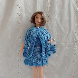 Glittery Blue 4pc set includes Skirt Top Cape & Handbag  (fits 11&quot; thick body Grandma Plus Size Barbie Dolls)