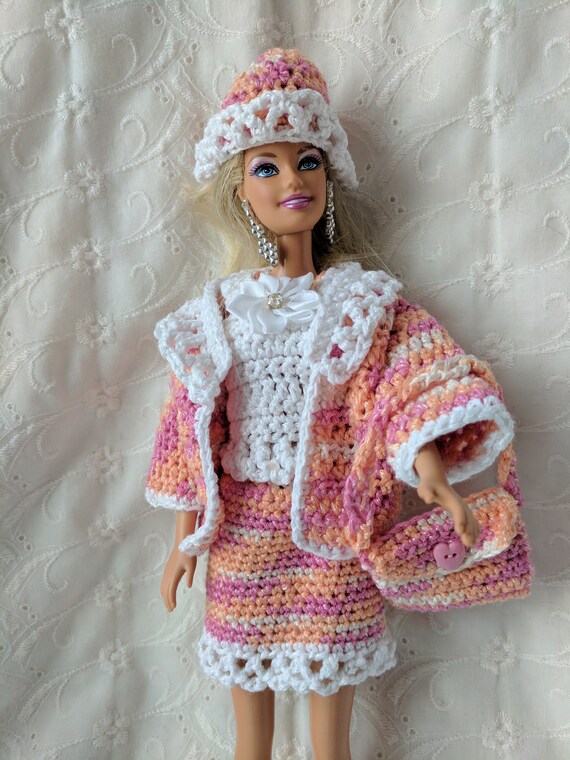 Buy Beautiful Crocheted 5pc Top Skirt Jacket Hat Purse in Pink and White Fits 11 Barbie Dolls 10 Online in India Etsy