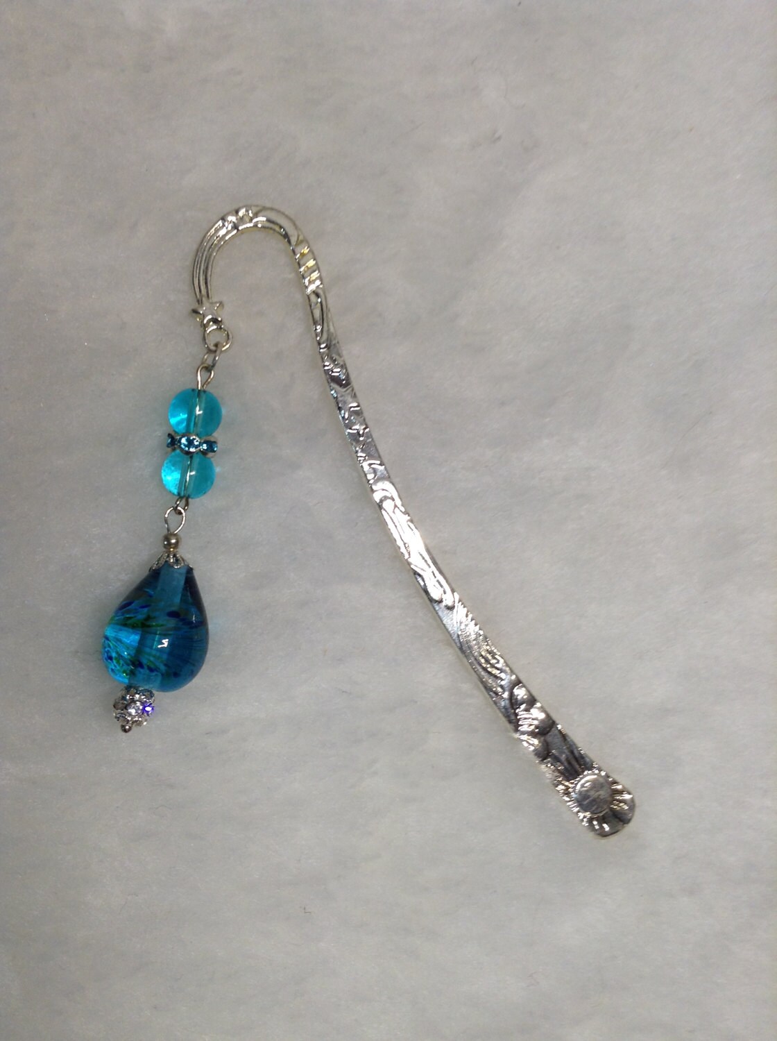 Bookmark Metal Hook Style in a Bright Silvertone with Blue Etsy