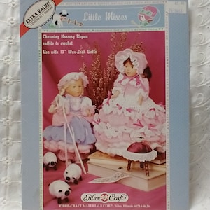 Little Misses 2 Dresses Crochet Pattern Leaflet by Fiber Craft #FCM391 for 13&quot; Dolls   DP#16
