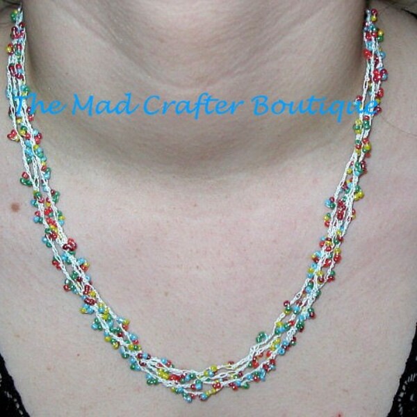 Delicate Crocheted Necklace in 4 Strands of Colorful Seed Beads   !!CLEARANCE SALE!!