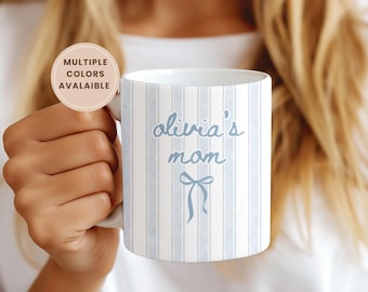 Taza para mamá primeriza: Taza de café personalizada con rayas azules: regalo para mamá primeriza, regalo para padres primerizos, regalo para madres, regalo para futuras mamás, regalo para bebés recién nacidos.
