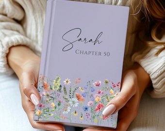 50th Birthday Gift for Her-Personalized Chapter 50 Journal with Wildflowers, Custom Name Notebook for 50 Years Old Birthday, Birthday Book