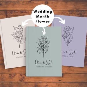 Wedding Notebook with Wedding Month Flower Personalized, Future Bride Gift, Custom Engagement Gift, Bridal Shower Present, Letters to Bride