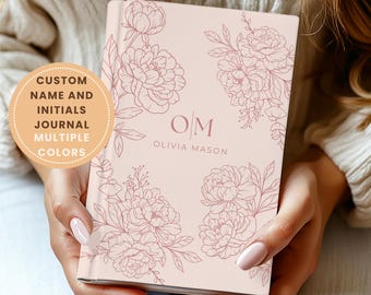 Aangepast dagboek met monogram met naam en initialen, gepersonaliseerd notitieboek met bloemen, vintage Cottagecore Coquette cadeau voor haar, cadeau boekenliefhebber