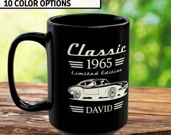 60th Birthday Classic Car Lover Mug, Customized Born in 1965 Cup, Limited Edition Dad Birthday Gift, Husband Turning Sixty, Gift for Him