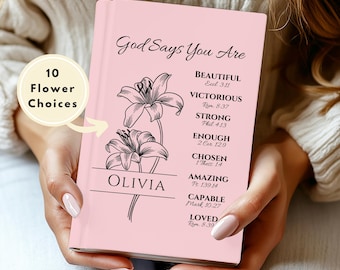 Teen Baptism Gift for Girl – Personalized Prayer Journal with Name & Flower Choice, Positive Affirmations Christian Book, Confirmation Gift