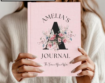 Personalized Floral Journal, Custom Monogram Name Notebook, Teen Girl Birthday Gift from Parents,  Niece Keepsake Book, Initial Journal