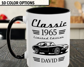 60th Birthday Classic Car Lover Mug, Customized Born in 1965 Cup, Limited Edition Dad Birthday Gift, Husband Turning Sixty, Gift for Him