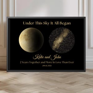 2nd Anniversary Gift, Custom Moon and Stars on Wedding Night Wall Art, Personalized 2nd Anniversary Gift for Couple, Gift for Him or Her