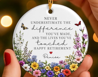 Personalized Floral Retirement Ornament, Colleague Retirement Keepsake, Farewell Gift for Coworker, Boss Leaving Gift, Teacher Retiring Gift