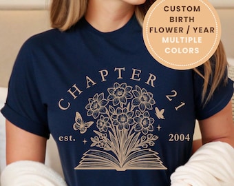 21st Birthday Shirt-Chapter 21 Birth Flower Tee,  Comfort Colors Turning 21 T-Shirt, 21st Birthday Gift for Her, Birth Month Flower Gift