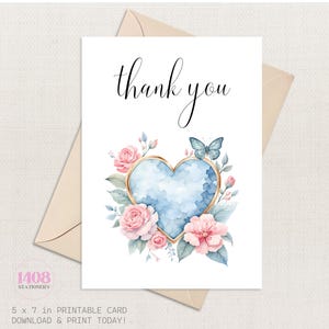 Heart Butterfly Thank You Printable Card . Pink Roses Greeting Note . Thanks Warmest Care Hearfelt Message . Friendly Reminder Appreciation