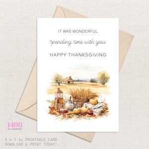 Happy Thanksgiving Druckbare Karte. Süße Kürbis Herbst Abendessen Freunde Familie Gruß Nachricht. Feier Danke Herbstferien Nachricht