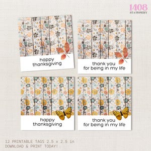 Happy Thanksgiving Fall Butterfly Printable Tags. Dinner Friends Family Greeting Note. Celebration Wishes Warmest Thank You Holidays Message