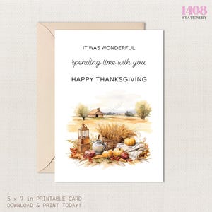 Printbare kaart voor een fijne Thanksgiving. Leuke pompoen voor een herfstdiner, vrienden en familie. Bedankkaart voor een feestelijke herfstvakantie.