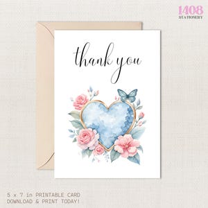 Heart Butterfly Thank You Printable Card . Pink Roses Greeting Note . Thanks Warmest Care Hearfelt Message . Friendly Reminder Appreciation