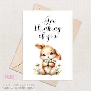 Thinking of You Bunny Printable Card . Appreciation Friendship Family Greeting  . Cute Warmest Care Hearfelt Message . Friendly Reminder