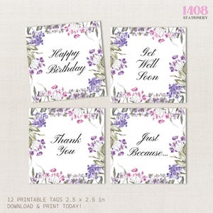 Groeten met bloemenprintlabels. Fijne verjaardag, beterschap, bedankt, zomaar. Wensen, waardering, dankbaarheid, zorg, bloemen, notities.
