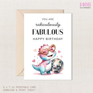 Carte d'anniversaire dinosaure à imprimer. Superbe carte de vœux pour la famille et les amis. Message de vœux amusant pour une fête réussie.