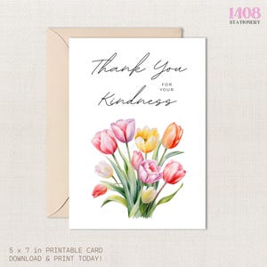 Danke für Ihre Freundlichkeit – druckbare Karte. Tulpen-Grußkarte. Herzliche Grüße. Herzliche Wertschätzung.