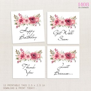 Groeten met bloemenprintlabels. Fijne verjaardag, beterschap, bedankt, zomaar. Wensen, waardering, dankbaarheid, zorg, bloemen, notities.