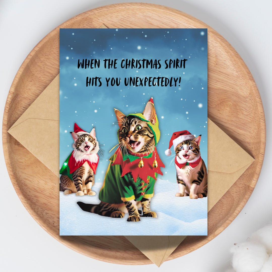 Printable Funny Cat Christmas Card Digital Download | Cute 5x7 Pet ...
