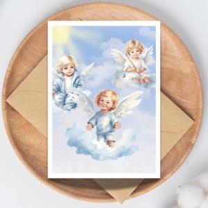 Druckbare 13x18 Karte Engel | Gefaltete Engel Engel Grußkarte | Babyparty Taufe Beileids-Gedenkkarte | Religiöser Digitaler Download
