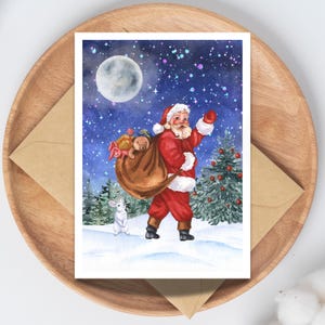 Cartão de Natal 5x7 para impressão em aquarela | Cartão de Natal para download instantâneo | Cartão de felicitações festivo DIY para imprimir em casa