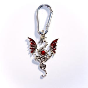 Silver colour carabiner keychain for keys and bags with dragon charm