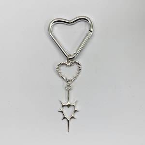 Heart Carabiner Keychain: With Silver Spike and Sword Heart Charms