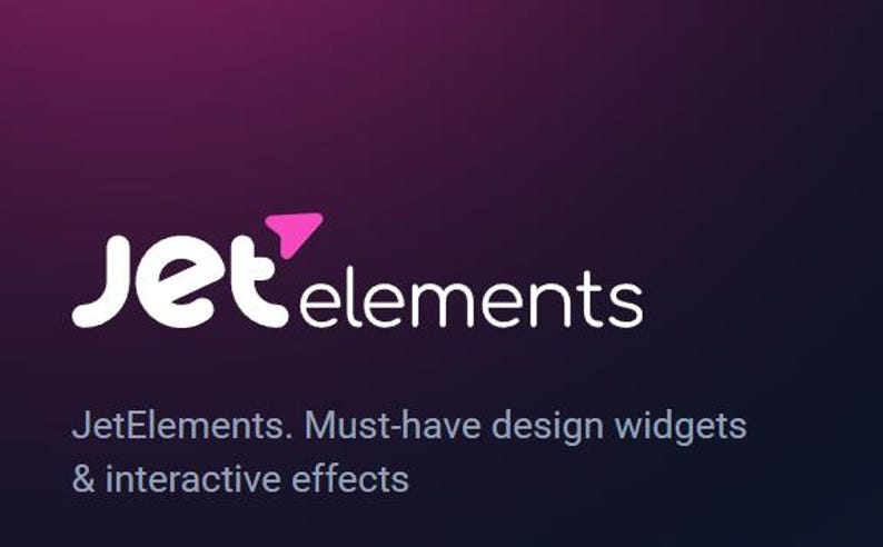 May include: JetElements logo with a pink arrow and the text "JetElements. Must-have design widgets & interactive effects."