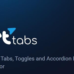 May include: JetTabs logo with a blue arrow and the text "JetTabs" in white. The text below the logo reads "Website Tabs, Toggles and Accordion Blocks for Elementor".