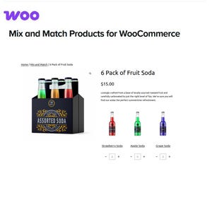 Może przedstawiać: Sześciopak różnych napojów owocowych w czarnym kartonowym pudełku z złotą etykietą z napisem "Assorted Soda". Napoje są w szklanych butelkach z czerwonymi, zielonymi i niebieskimi etykietami. Etykiety oznaczają "Strawberry Soda", "Apple Soda" i "Grape Soda".