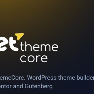 May include: JetThemeCore logo with a yellow airplane icon and the text "JetThemeCore" in white letters. The text "WordPress theme builder for Elementor and Gutenberg" is below the logo.