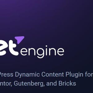May include: JetEngine logo with a purple airplane icon and the text "JetEngine" in white. The text below the logo reads "WordPress Dynamic Content Plugin for Elementor, Gutenberg, and Bricks".