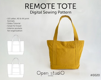 Remote Tote: Tote Bag Digital Sewing Pattern and video tutorial - Travel Friendly