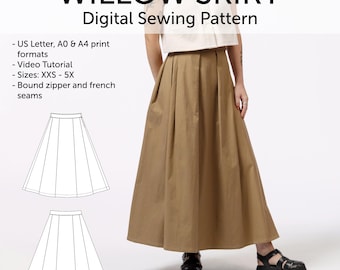 Long pleated skirt PDF sewing pattern - video tutorial included