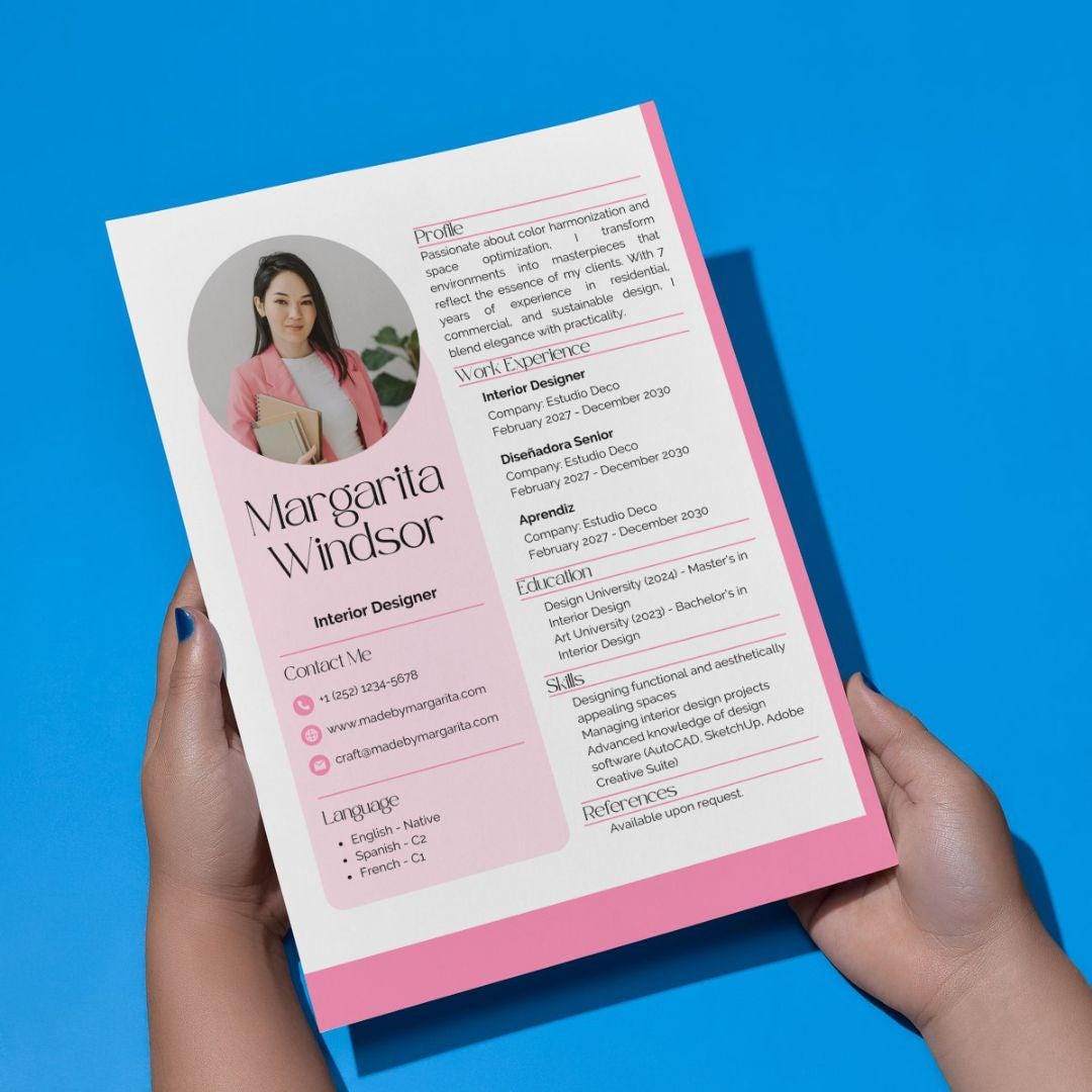 Resume Examples Female Editable Sorority Resume Template With Photo, Minimalist Pink Sorority ...