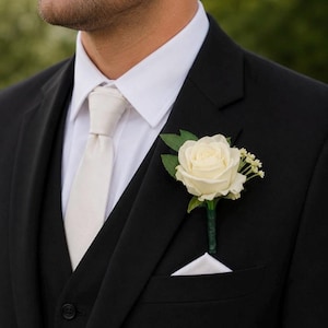 Classic Ivory Rose Buttonhole (Boutonnière) Gift – Ideal for Weddings, Proms, Races & Special Celebrations