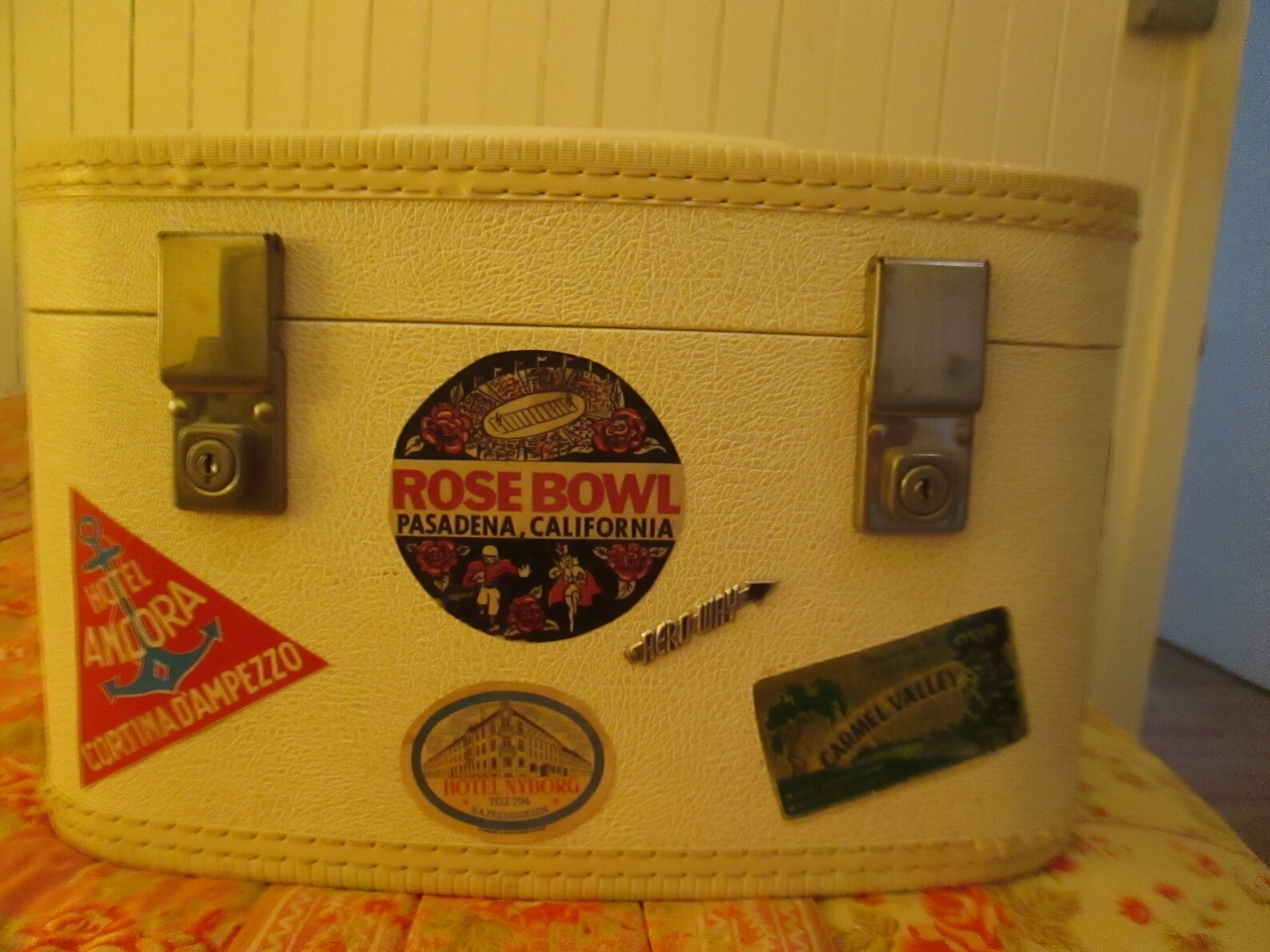 Train case vintage white leather with vintage travel labels Etsy