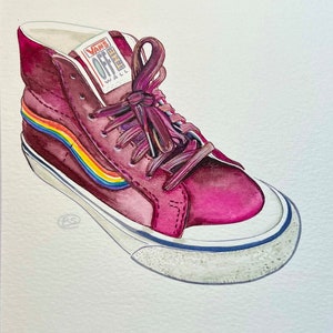 Retro Rainbow Vans (pittura ad acquerello originale 6"x7")