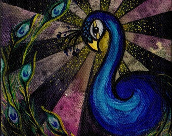 peacock (8'' square print, signed)